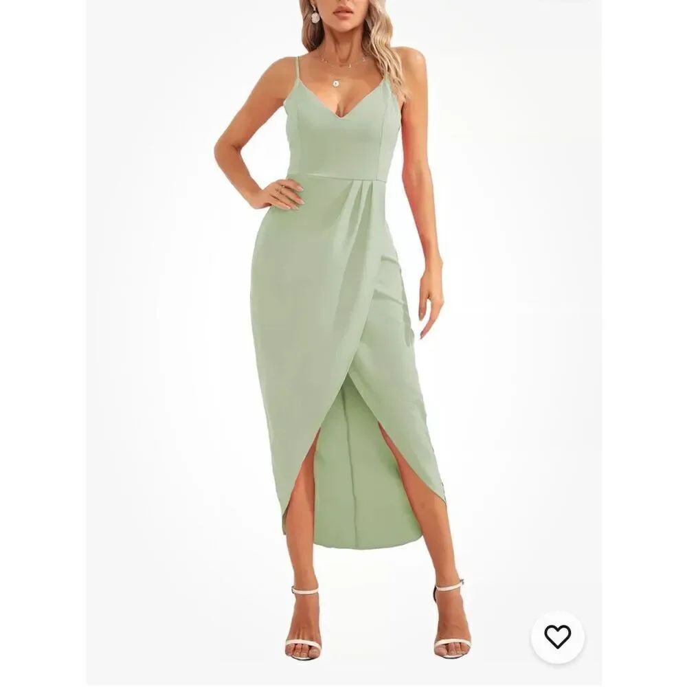 NWT CMZ 2005 Women’s V neck Spaghetti strap Midi Cocktail Dress 8/10 Mint Green